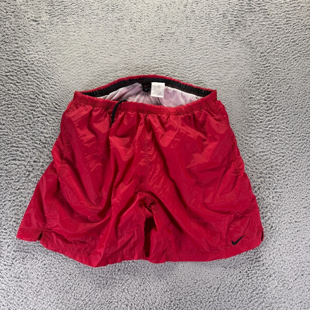 Vintage Nike Shorts Mens 2XL Red Nylon Mesh-Lined Trunks Swimming Surfing Beach